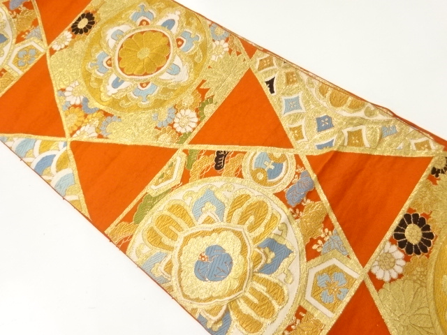 JAPANESE KIMONO / ANTIQUE FUKURO OBI / SILK / WOVEN FLOWER